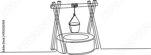 continuous line of old well.one line drawing of dipper well.single line vector illustration.one line vector illustration with out Background