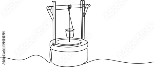 continuous line of old well.one line drawing of dipper well.single line vector illustration.one line vector illustration with out Background