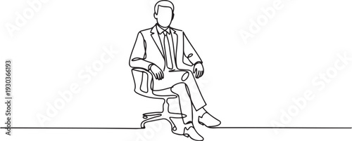 studio photo of business man sitting on chair.one line vector illustration with out Background