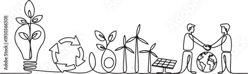 Continuous one line drawing sustainable business concept.one line vector illustration with out Background