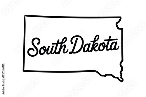 South dakota state outline with text in cursive font