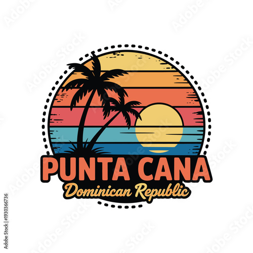 Punta cana tropical sunset with palm trees dominican republic