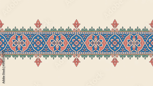 Ornate islamic scarf border with intricate arabesque pattern design element