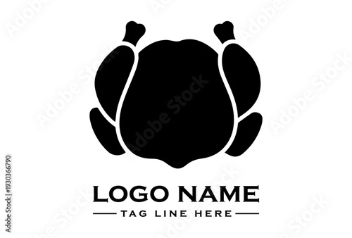 Black silhouette logo of a chicken meat with placeholder text on a white background for branding purposes.