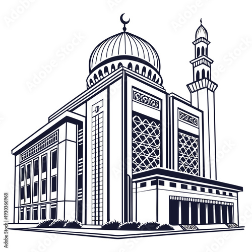 A mosque with a dome and a minaret