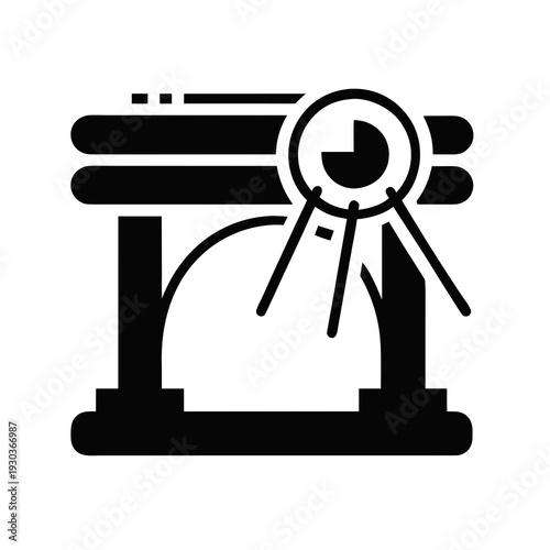 A black and white icon of a camera taking a picture of an archway