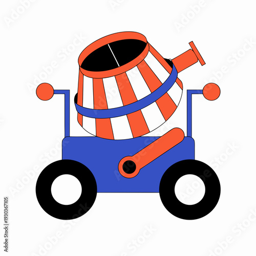 A cartoon illustration of a mortar on a blue cart