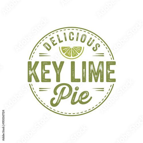 Delicious key lime pie logo with green text and lime wedge