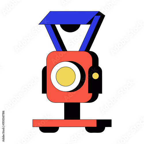 A cartoon image of a camera on a dolly