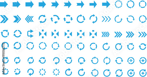 Vibrant Blue Circular Loading and Refresh UI Icon Set Featuring Rotating Arrows and Progress Indicators for Web and Mobile App Interfaces