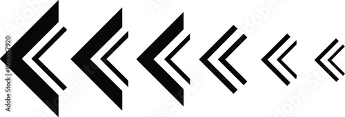 Minimalist Receding Chevron Arrow Set Featuring Double-Lined Geometric Pointers for Professional UI Design and Motion Graphics