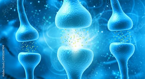 Obraz na plátně 3D visualization of interconnected neurons firing glowing electrochemical impulses across synaptic gaps within a neural network