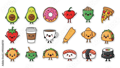 Assorted Cartoon Food Items with Faces.