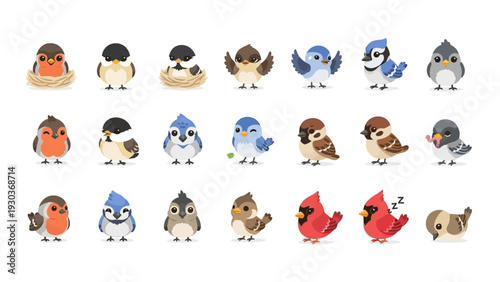Collection of Various Cartoon Bird Characters.