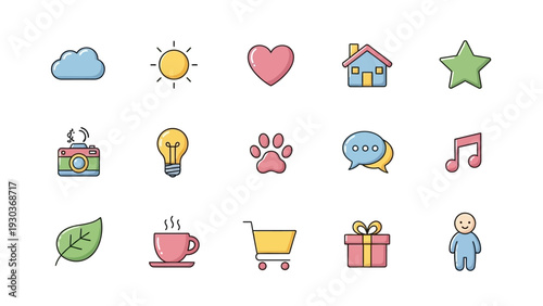 Collection of Simple Cartoon Style Icons.