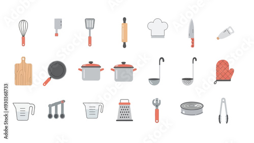 Kitchen Utensils and Cooking Equipment Icons Set.