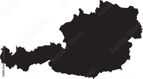 Black silhouette map of Austria a simple vector graphic representing the countrys borders for travel or political concepts isolated on a white background