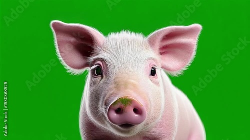 Adorable pig with green screen background for easy editing