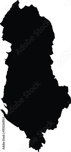 Black silhouette map of Albania a simple vector graphic representing the countrys outline for travel or geographic concepts
