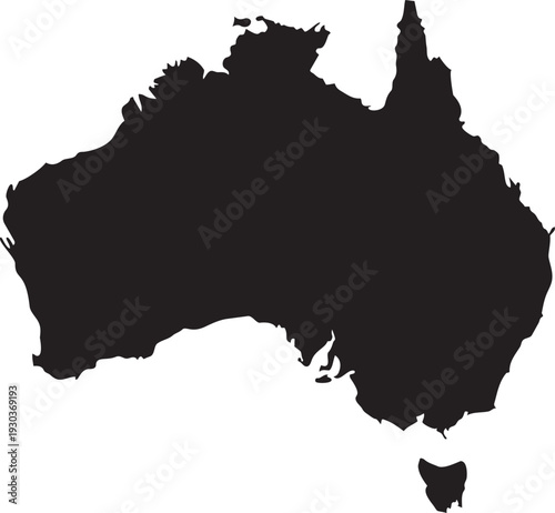 Black silhouette map of Australia simple vector graphic for travel and geography concepts isolated on white background