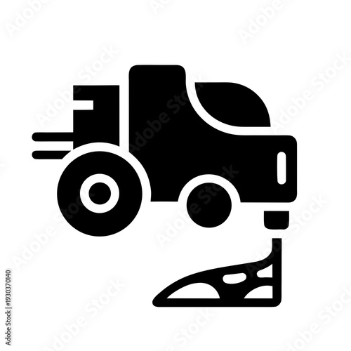 A black and white icon of a concrete mixer pouring cement