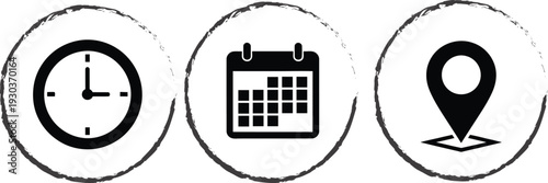 Time date and location icons
