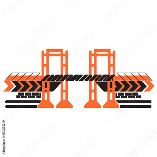 Orange and black roadblock with barriers and cones