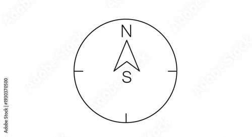 Compass illustration navigational tool with north and south direction indicators