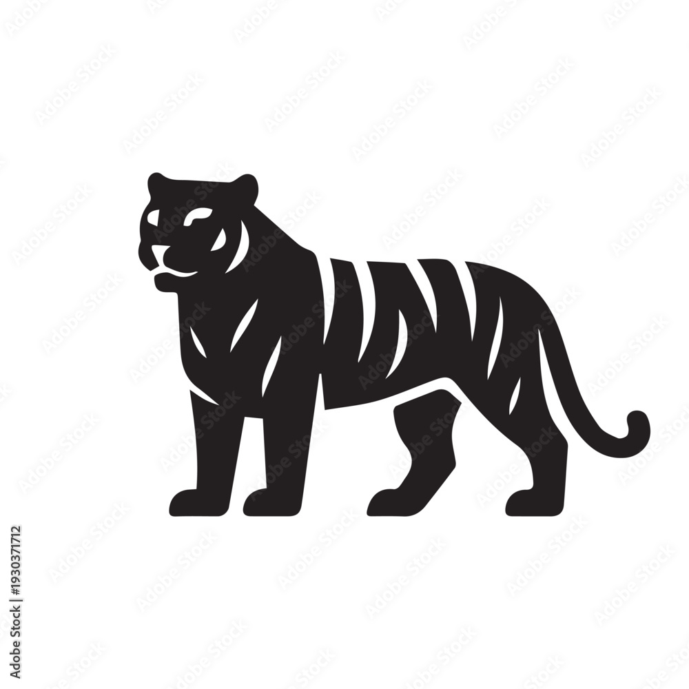 Obraz premium Black and White Tiger Silhouette Icon Vector