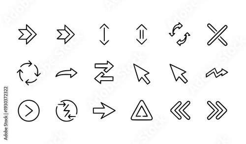 Modern Arrow Vector Icon Set with Cursor Pointer Direction Sign and Flat Black Creative Arrows