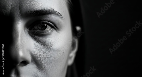Closeup of Woman's Face in Black and White