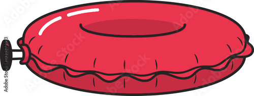 Brightly colored red inflatable swimming tube float with a dark valve ready for summer water activities and beach fun.