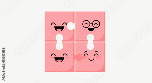 Cute Puzzle Pieces Cartoon – Happy Jigsaw Character Vector Illustration