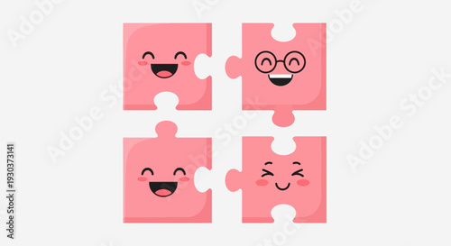 Cute Puzzle Pieces Cartoon – Happy Jigsaw Character Vector Illustration
