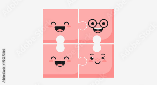 Cute Puzzle Pieces Cartoon – Happy Jigsaw Character Vector Illustration