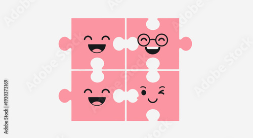 Cute Puzzle Pieces Cartoon – Happy Jigsaw Character Vector Illustration