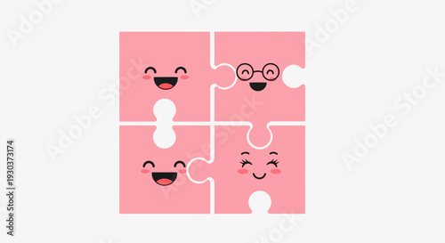 Cute Puzzle Pieces Cartoon – Happy Jigsaw Character Vector Illustration