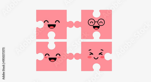 Cute Puzzle Pieces Cartoon – Happy Jigsaw Character Vector Illustration