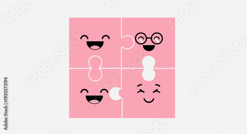 Cute Puzzle Pieces Cartoon – Happy Jigsaw Character Vector Illustration
