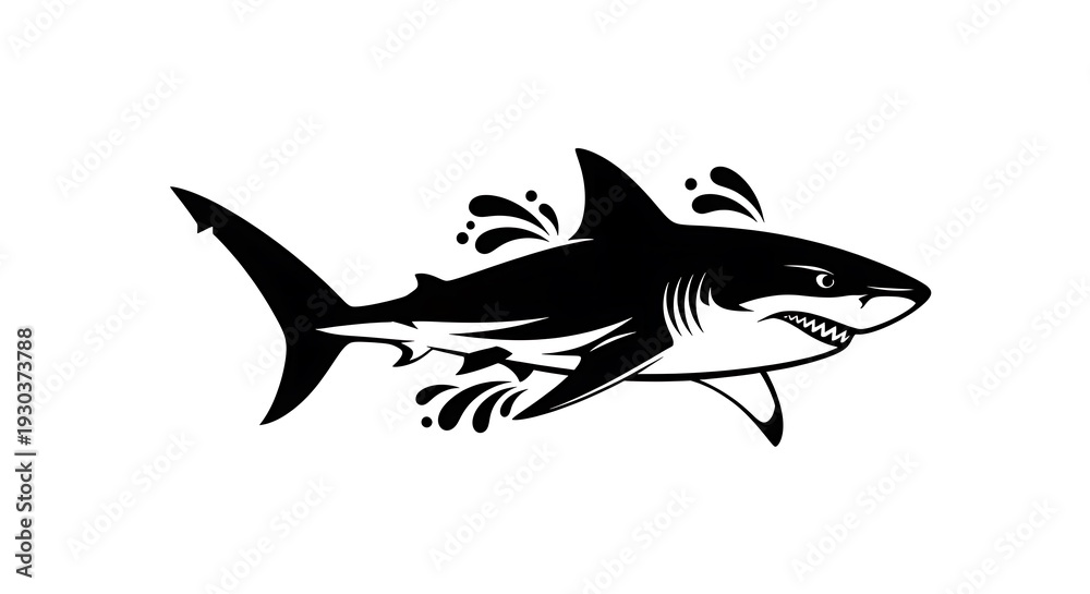 Obraz premium Black shark silhouette swimming forward fast.