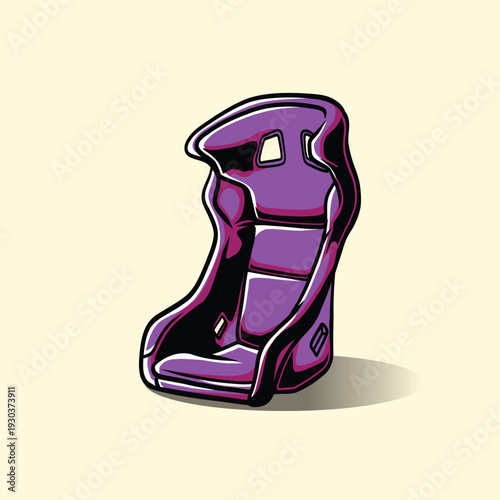 purple racing car seat vector illustration isolated, sporty automotive interior design