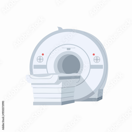 MRI scanner medical equipment in flat vector style; healthcare technology innovation for hospital radiology; diagnosis with machine