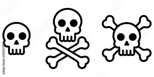 Skull and Crossbones Icon Set with Danger Warning and Death Piracy Symbols Vector Illustration.