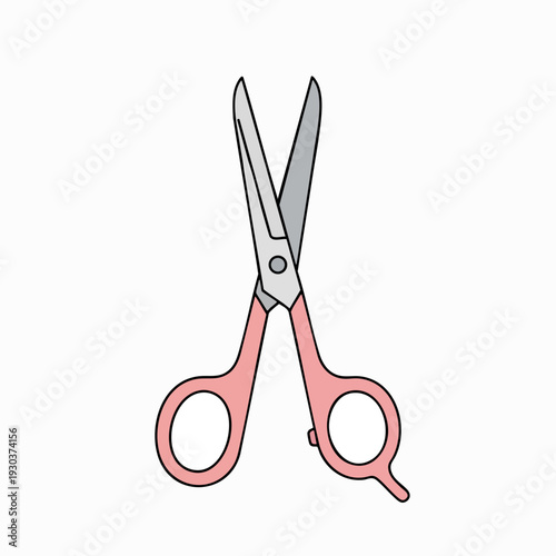 Open pink craft scissors illustration with outlined edges isolated on white background for creative DIY projects and design elements