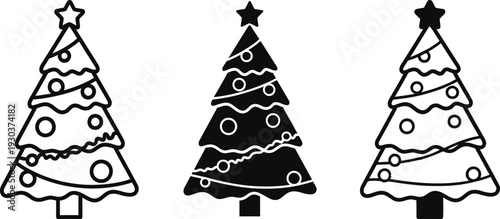 Three decorated christmas trees with unique patterns