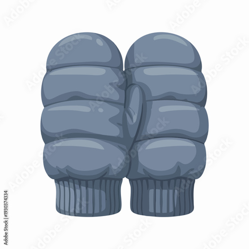 Pair of cozy blue winter mittens padded and knitted wrist cuffs for warm hands in cold weather vector illustration style isolated design element