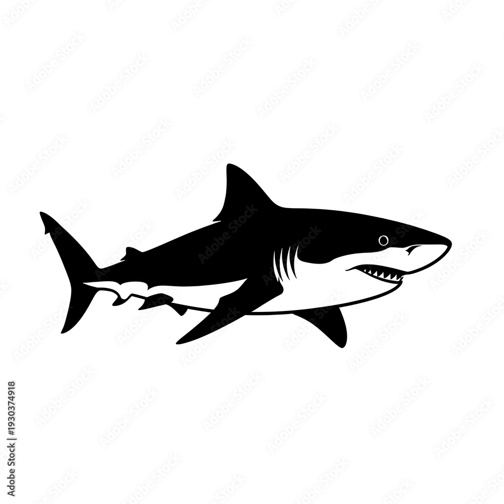 Obraz premium Black silhouette of a shark swimming.