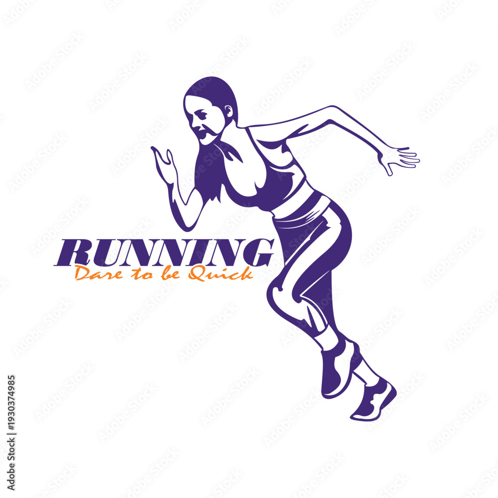Fototapeta premium Silhouette Woman Running Template Illustration. Running logo design vector
