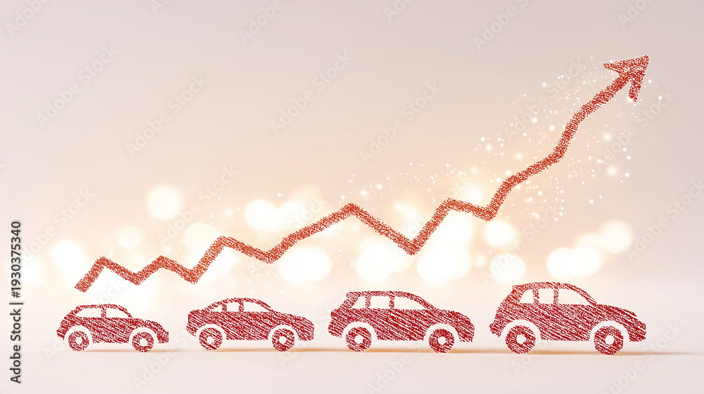 Obraz premium Automotive Market Ascent: A conceptual representation of growth within the automotive industry, depicted with a dynamic arrow soaring upward, symbolizing progress and expansion.