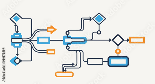 AI technology network flow diagram, a visual representation of complex processes and decision-making pathways in modern digital systems and AI applications